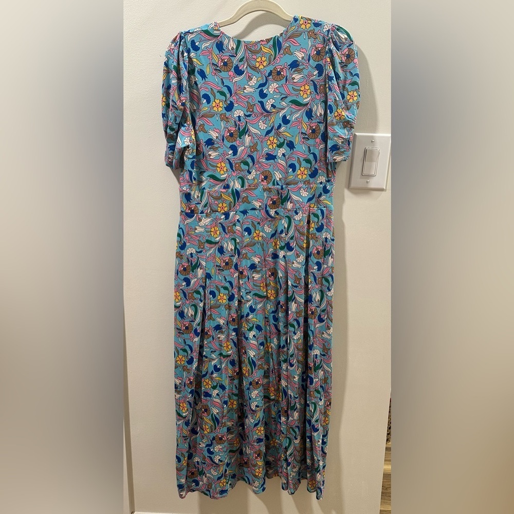 Boden Kristen Pleated Jersey Dress Blue Floral Vine Sz 12R - Picture 3 of 10